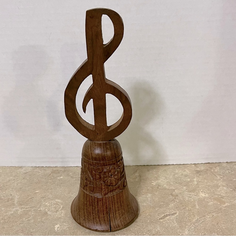 Vintage Wooden Musical Note Bell; Ornate Carvings, Approximately 8” tall